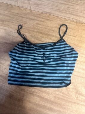 SHEIN Blue and Black Striped Crop Cami with Buttons